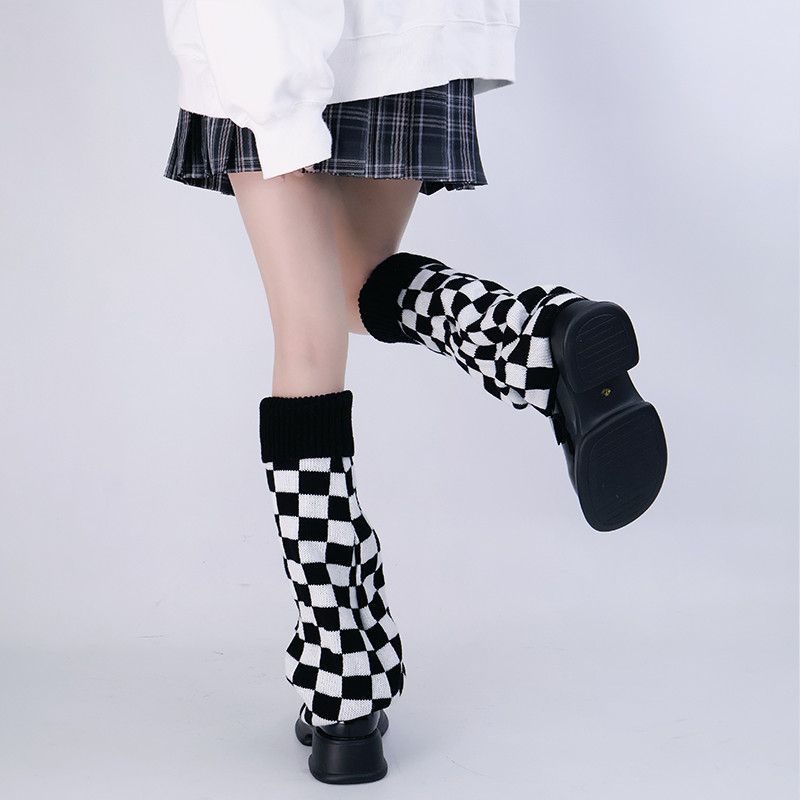 Black White Checkered Leg Warm - Boot Sock Slouchy avis et prix