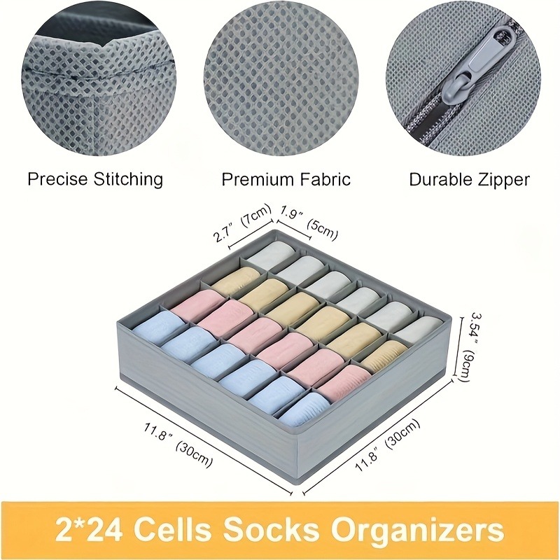 2Pcs 24-Compartment Fabric Soc - Sock Organizer Tray avis et prix