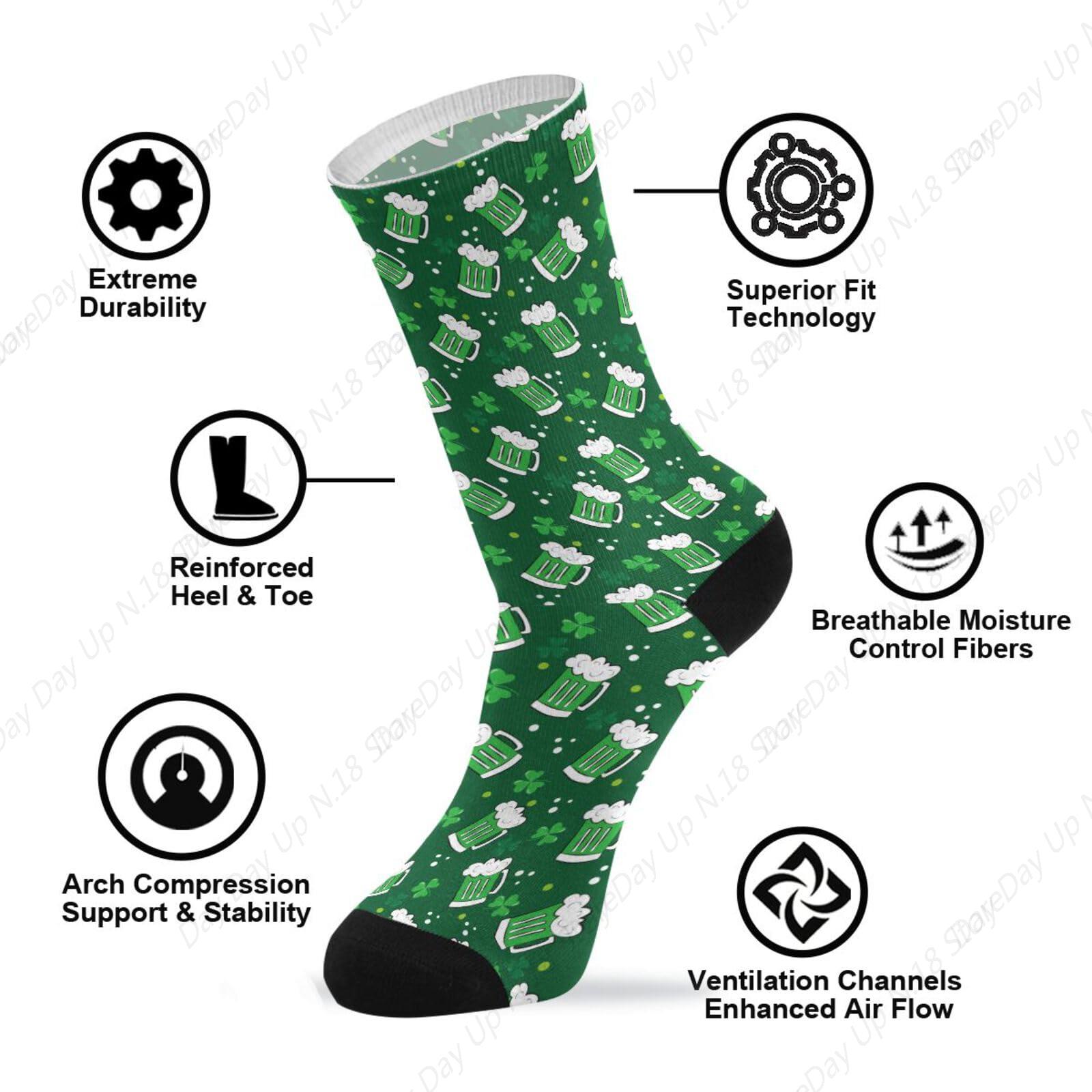 Green Clover Leaf Beer St. Pat - Cotton Crew Sock Pack avis et prix