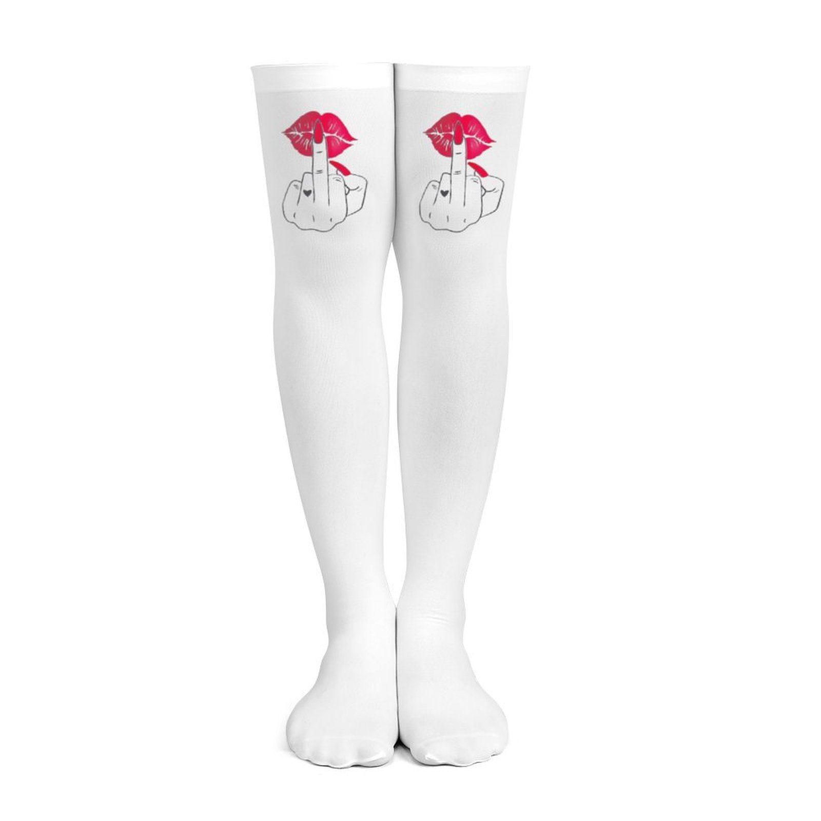 Ladies' white middle finger, r - Knee High Sock Women avis et prix