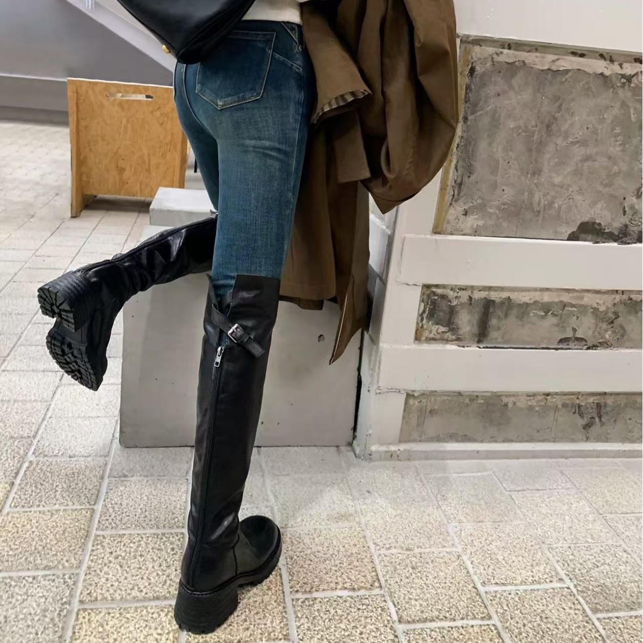 Coarse heeled high heeled boot - Knee High Sock Women avis et prix