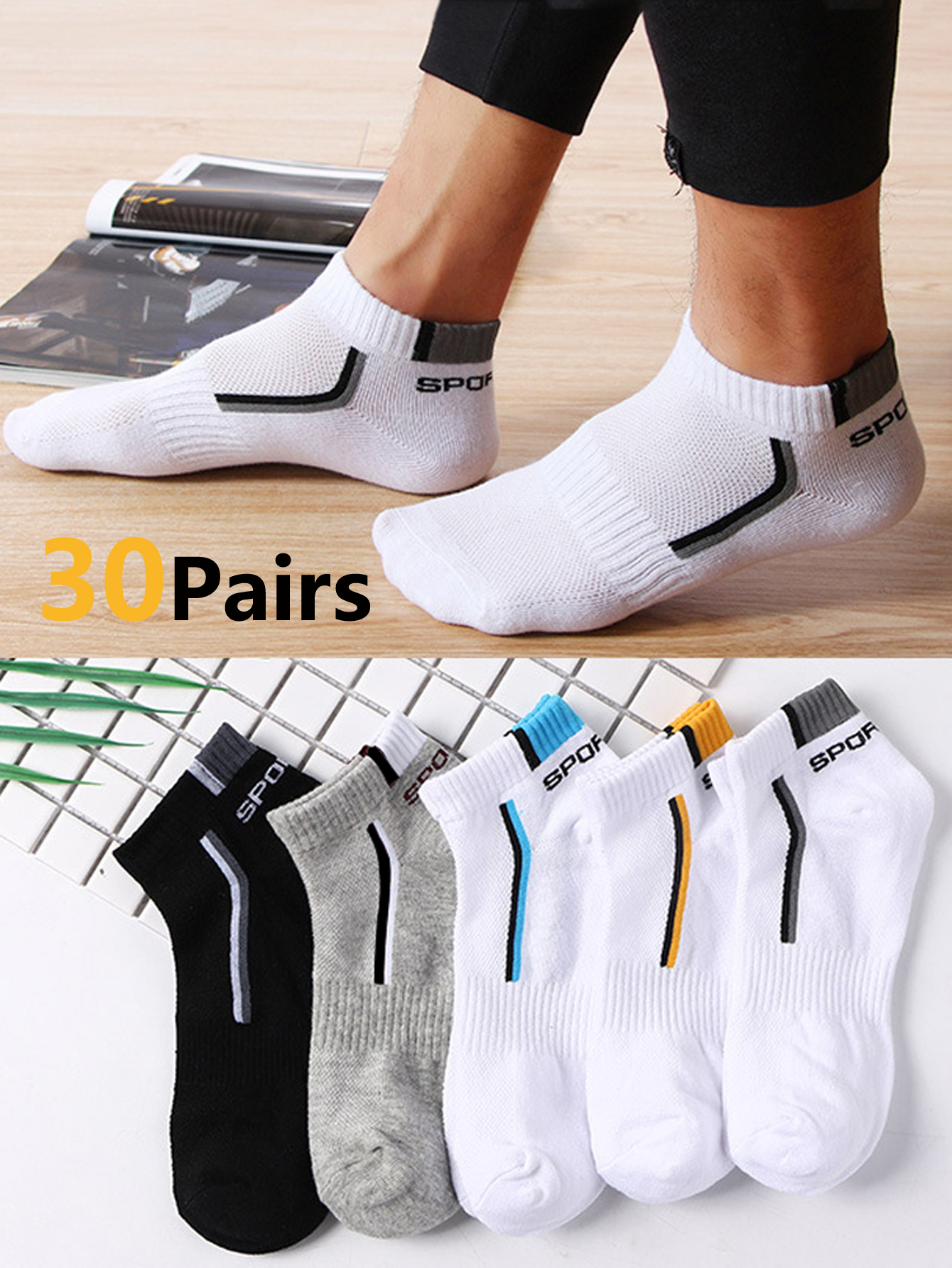 30Pairs Men's Mesh Breathable  - Ankle Sock Low Cut avis et prix