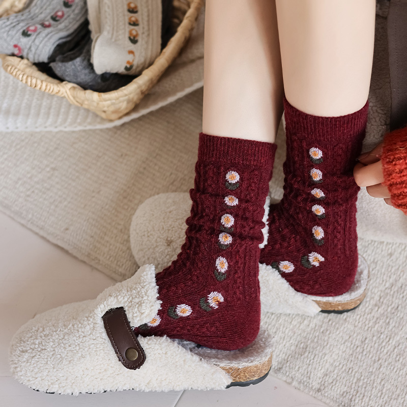 Korean Sweet Floral Wool Mid-C - Boot Sock Slouchy avis et prix