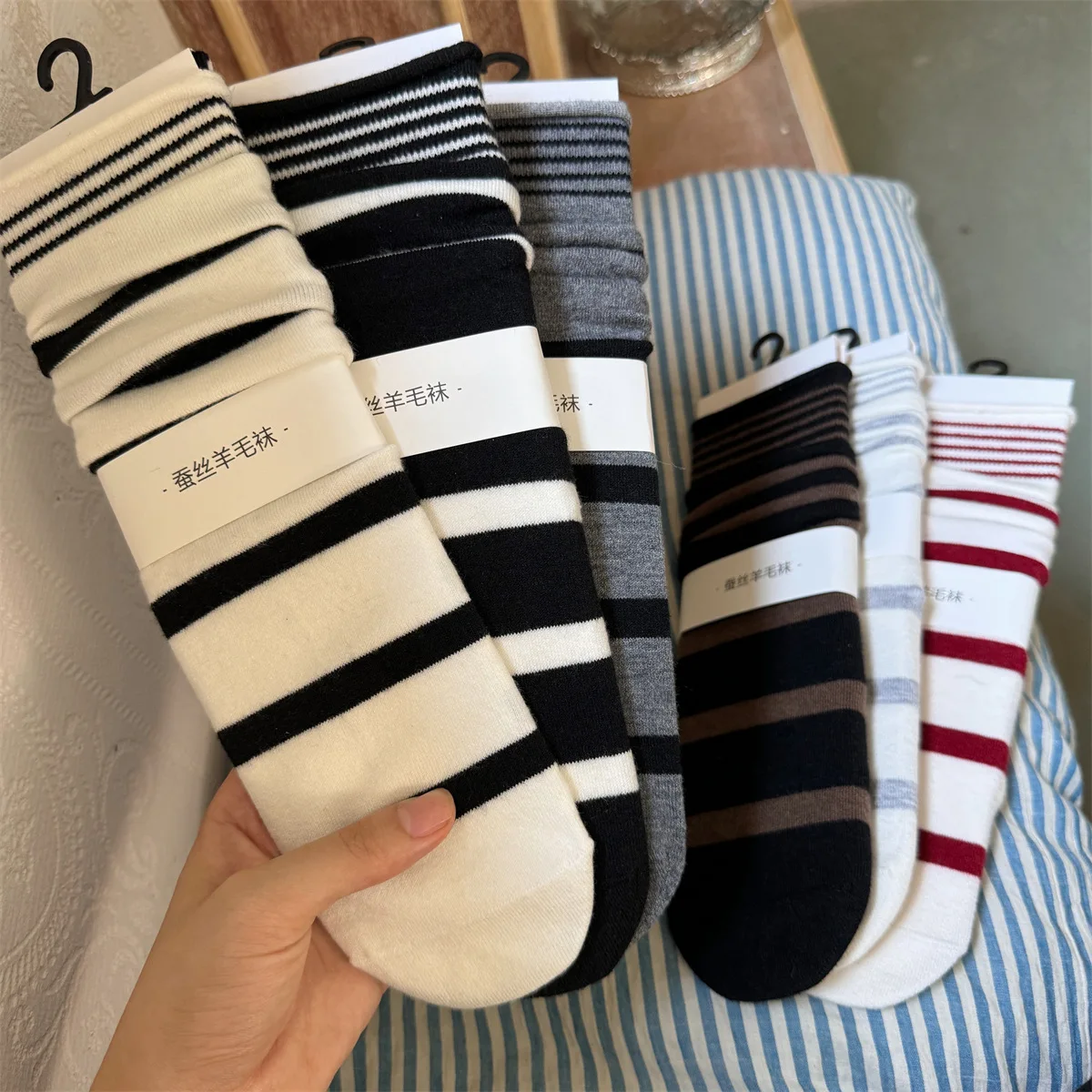 Korean Winter Striped Wool Sil - Silk Sock Bamboo avis et prix