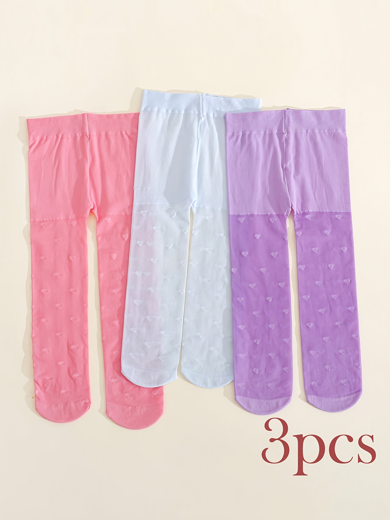3PCS Toddler Girls Heart Print - Tights Pantyhose Sheer avis et prix