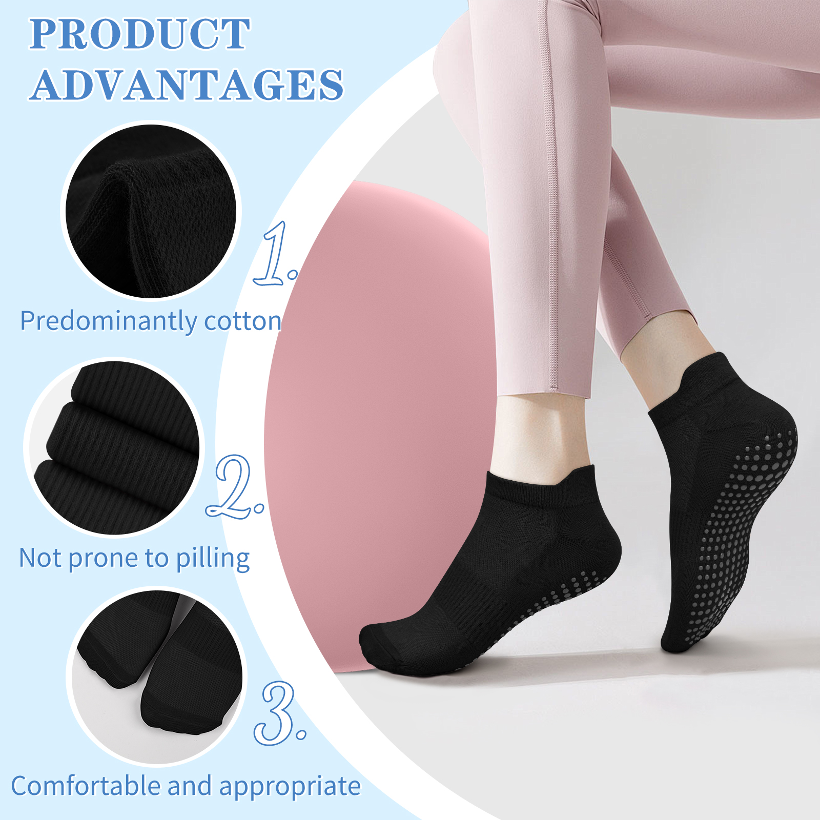 3 Pairs Yoga Socks Women Cotto - Grip Sock Yoga avis et prix